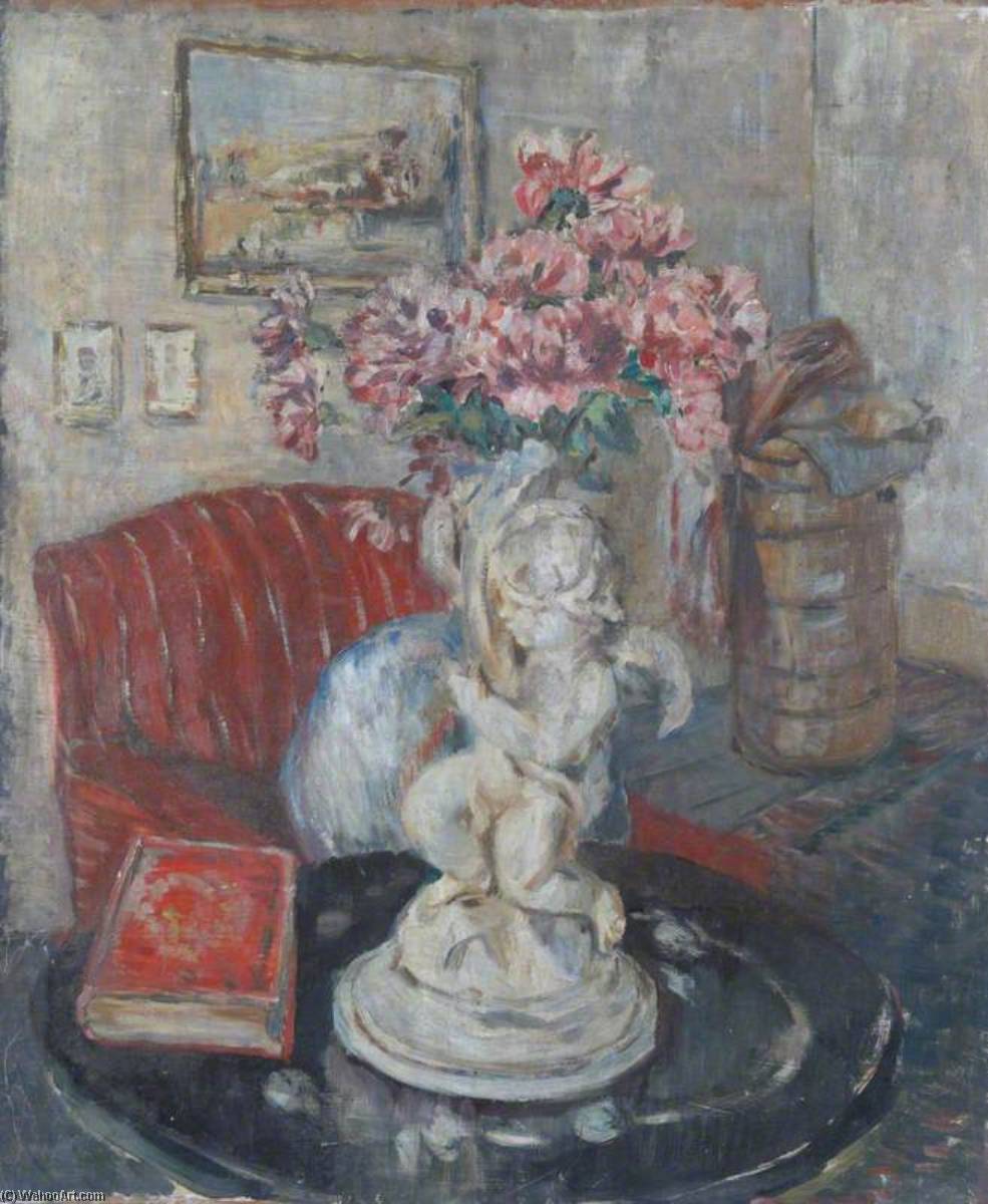 View Of A Room With A Statuette Of A Cupid Holding Pink Flowers — Alan Francis Clutton Brock