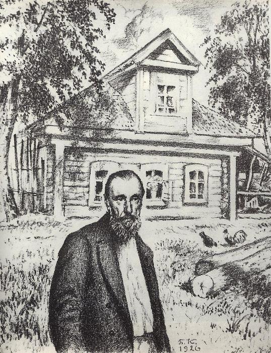 S.p. Podyachev In His Hut In The Village Obolyaninove — Boris Mikhailovich Kustodiev
