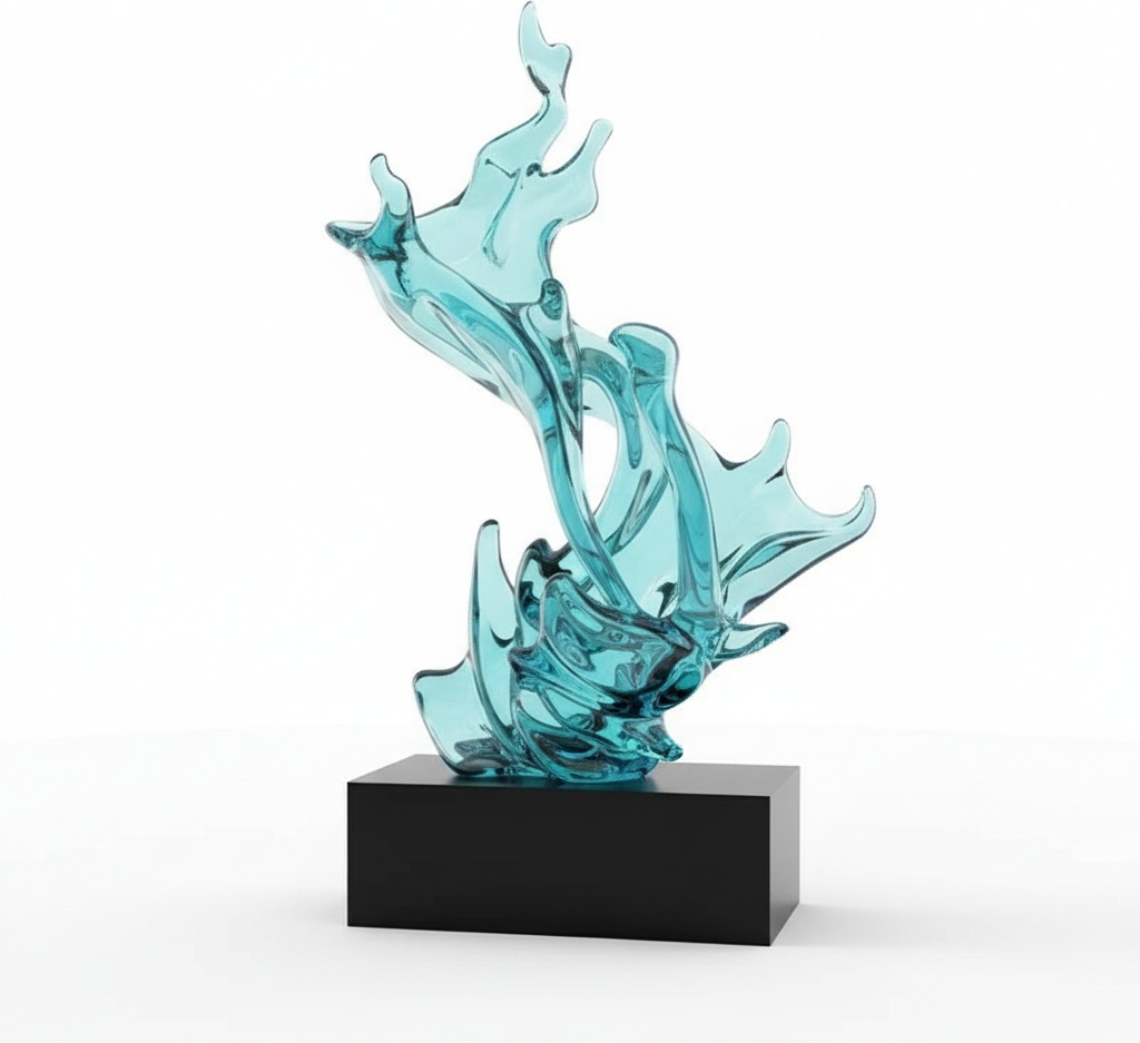 Translucent Blue-green Resin Wave Sculpture