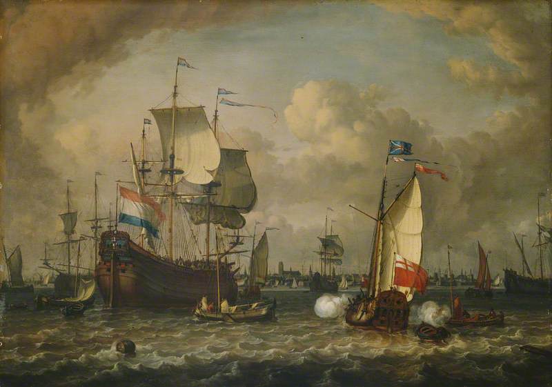 Massed Shipping Anchored In The Foreground A View Of Rotterdam Beyond — Jan Claesz Rietschoof