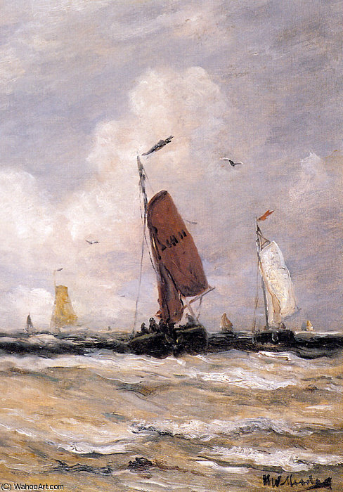 Sea With Fishingboats Sun — Hendrik Willem Mesdag