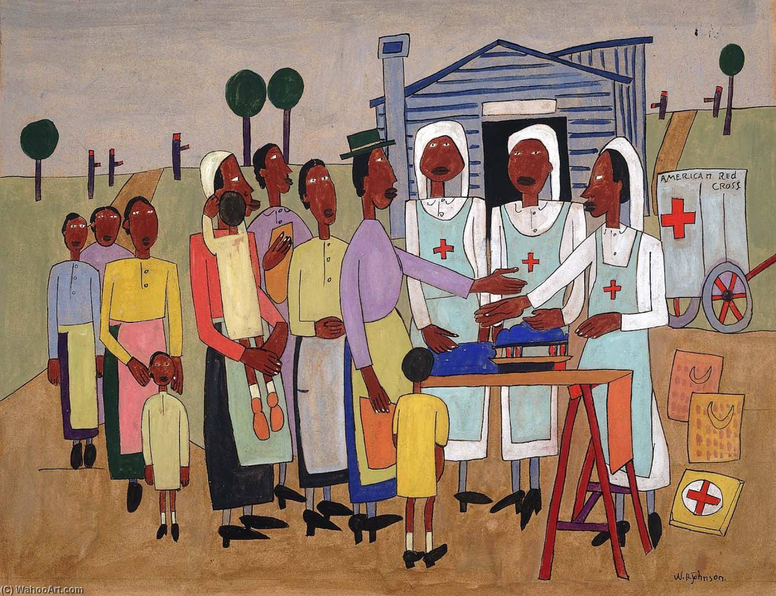 Red Cross Nurses Handing Out Wool For Knitting — William H. Johnson