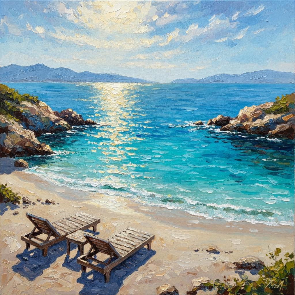 Ethereal Radiance Of The Sunlit Cove In Textured Impasto Masterpiece — Christian Noiret