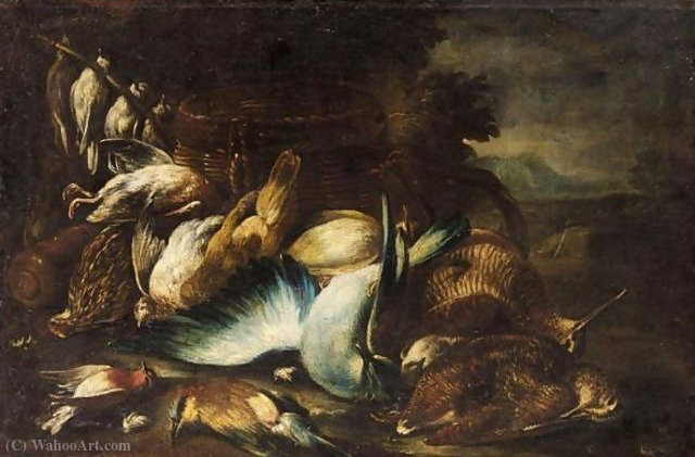 A Still Life With A Woodcock And Other Birds In A Landscape — Baldassarre De Caro