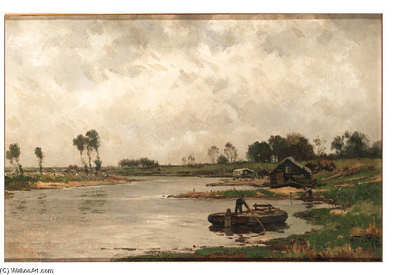 A River Landscape With A Peasant On A Barge — Willem Cornelis Rip