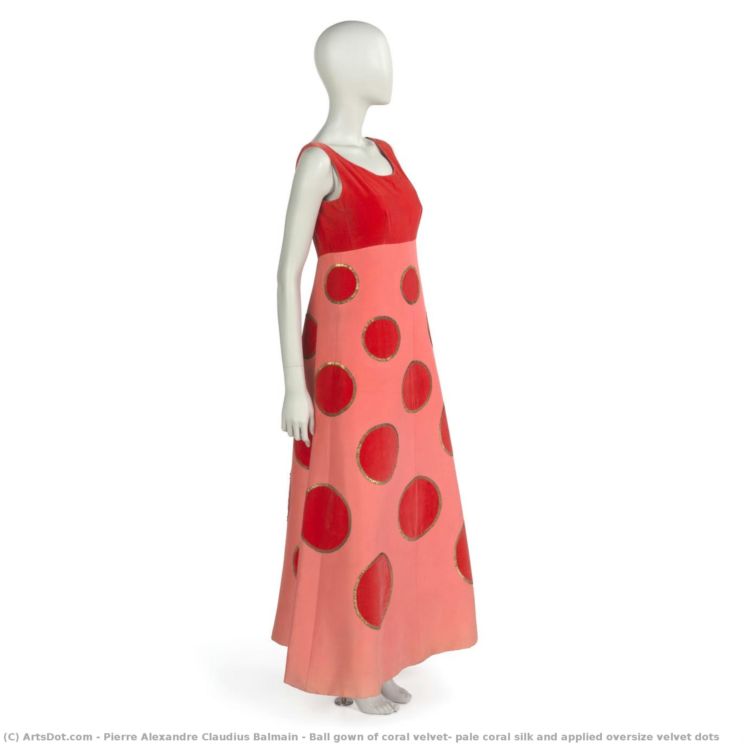 Ball Gown Of Coral Velvet, Pale Coral Silk And Applied Oversize Velvet Dots — Pierre Alexandre Claudius Balmain