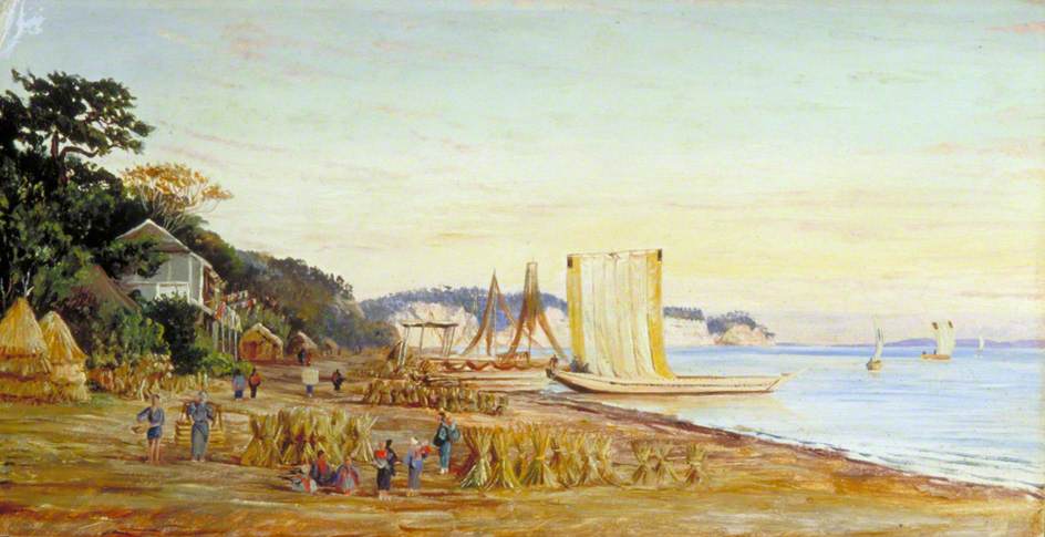 Secado De Arroz En La Orilla Del Mar Cerca De Yokohama, Japón — Marianne North