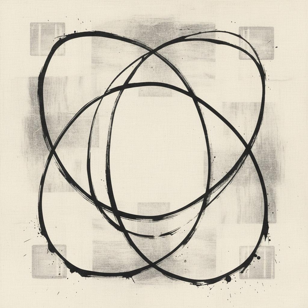 Verflochtene Schatten: Eine Singuläre Monochrome Studie Von Gestischer Tusche Und Geometrischer Ordnung — Laurent Fabre
