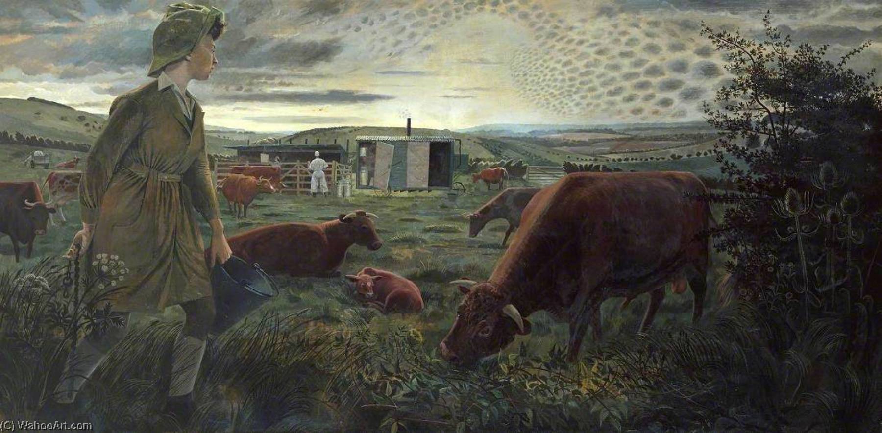 A Land Girl And The Bail Bull — Evelyn Mary Dunbar