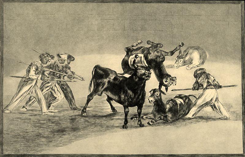Palenque De Los Moros Hecho Con Burros Para Defenderse Del Toro Embolado — Francisco José De Goya Y Lucientes