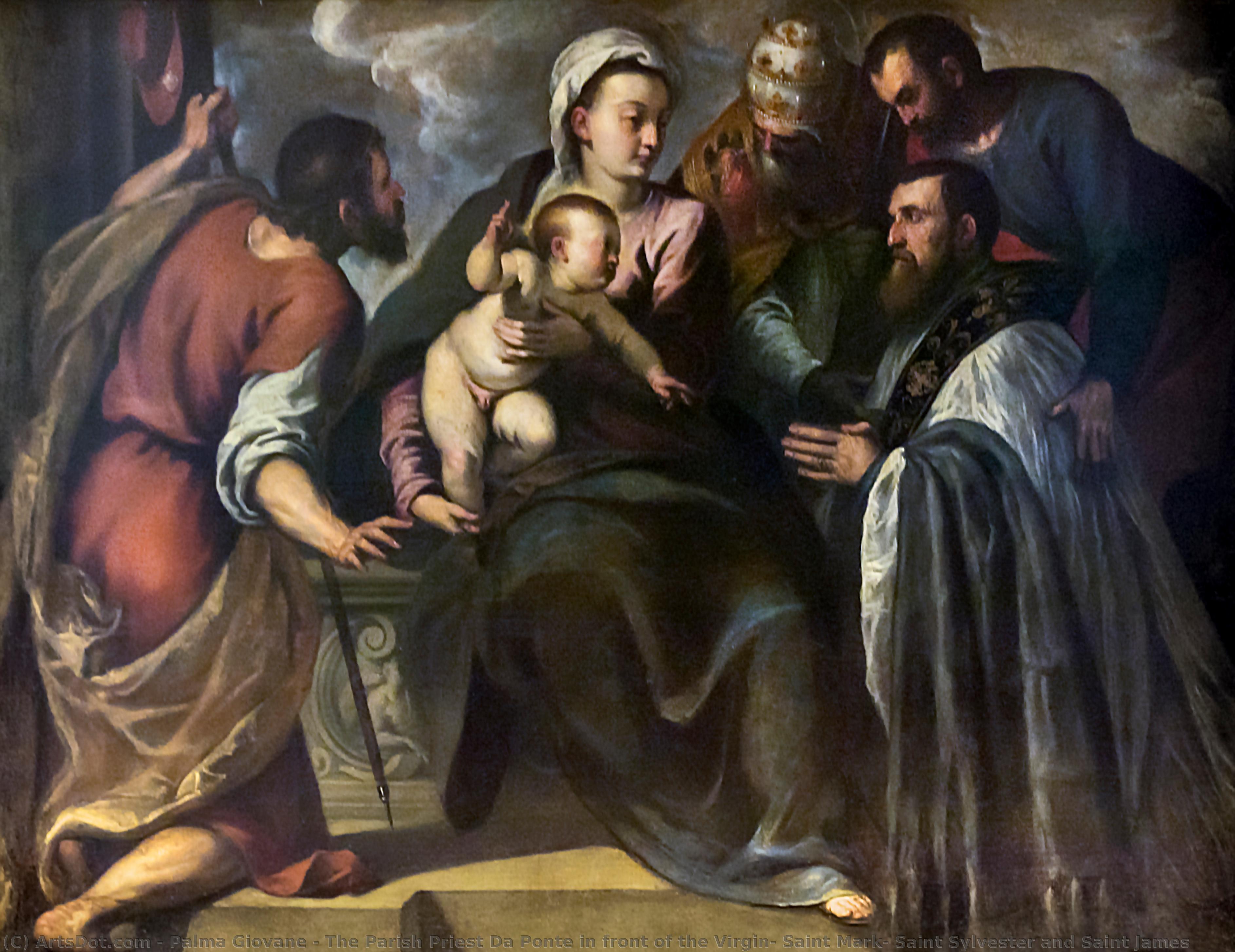 The Parish Priest Da Ponte In Front Of The Virgin, Saint Mark, Saint Sylvester And Saint James — Jacopo Palma Il Giovane