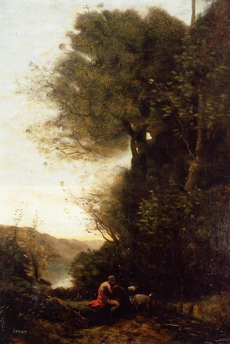 Goatherd Charming His Goat With A Flute — Jean-baptiste-camille Corot