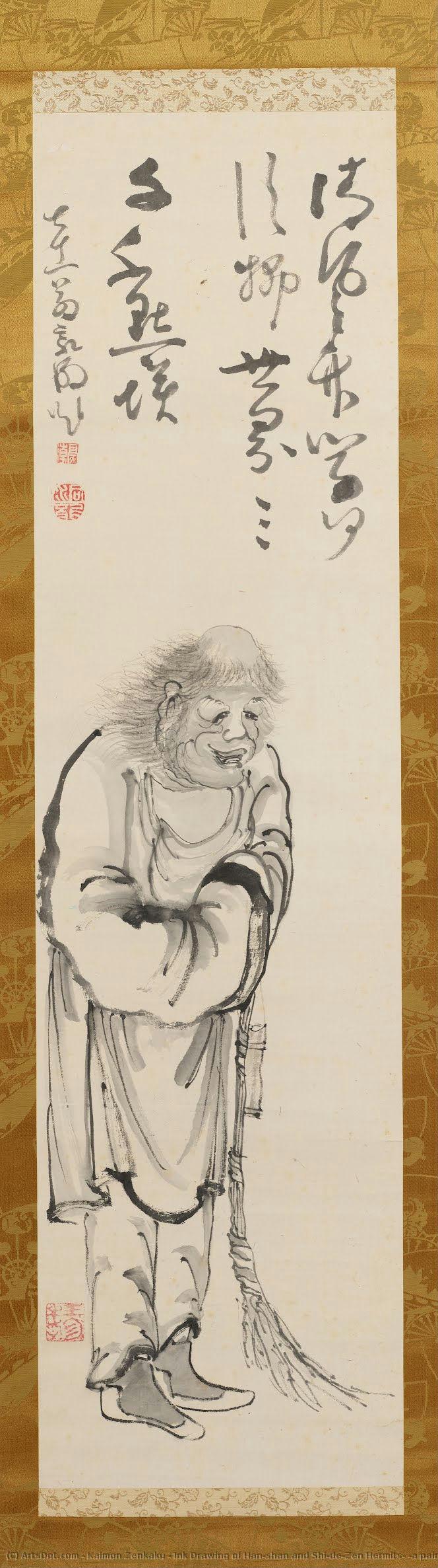 Ink Drawing Of Han-shan And Shi-de(zen Hermits) (a Pair) — Kaimon Zenkaku