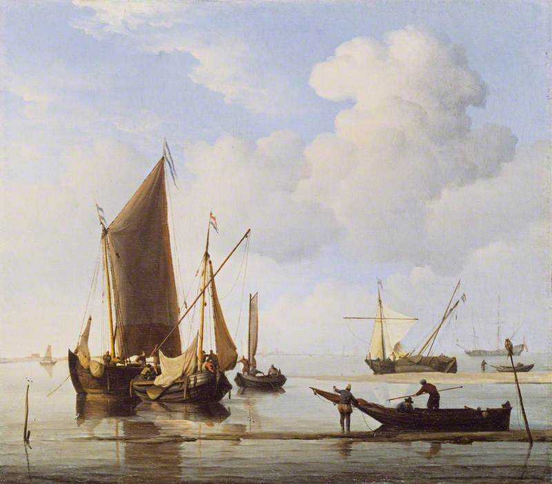 Calm Fishing Boats At Low Water — Willem Van De Velde Der Ältere
