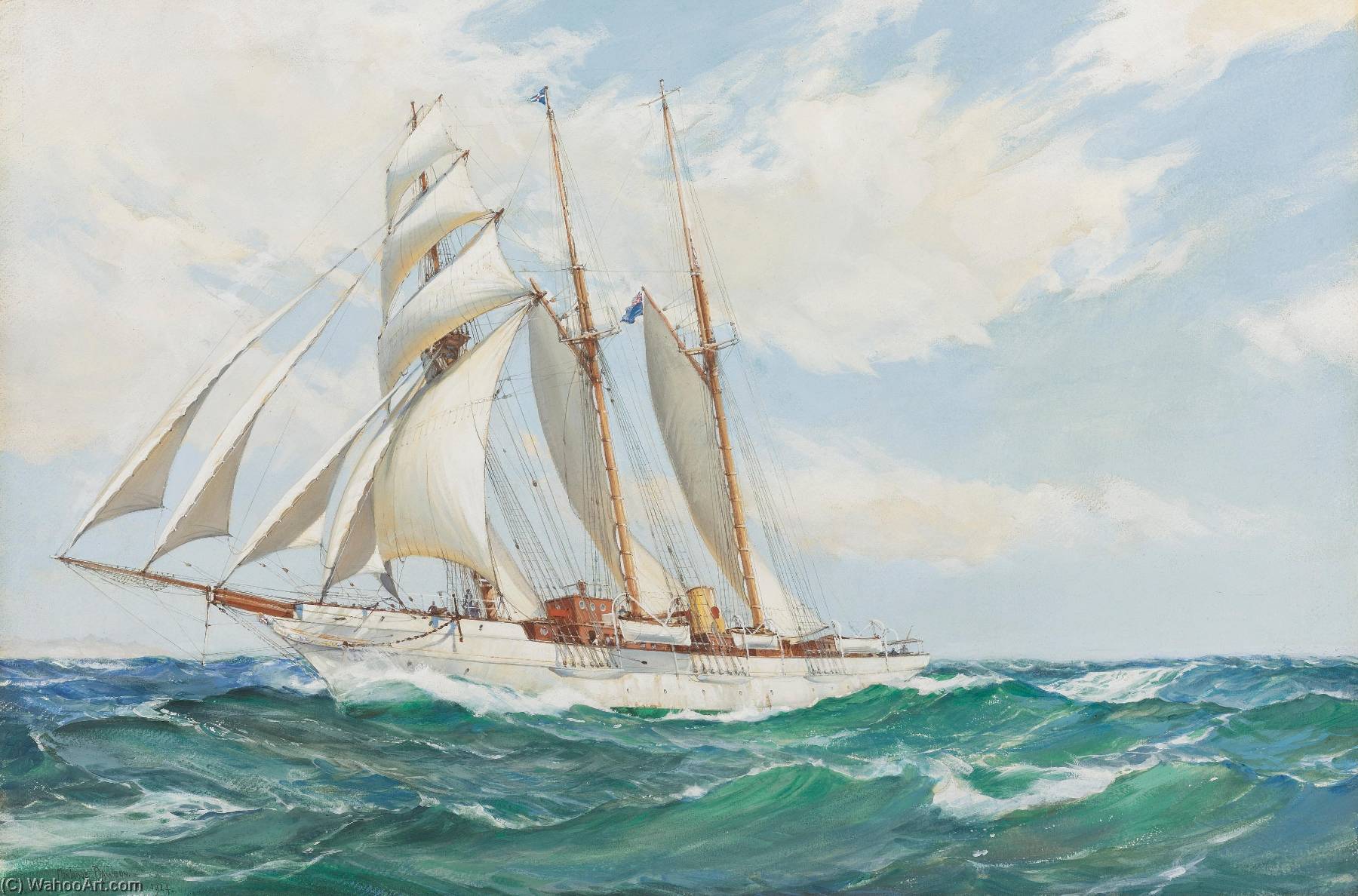A Sunny Morning, Full Sail — Montague Dawson