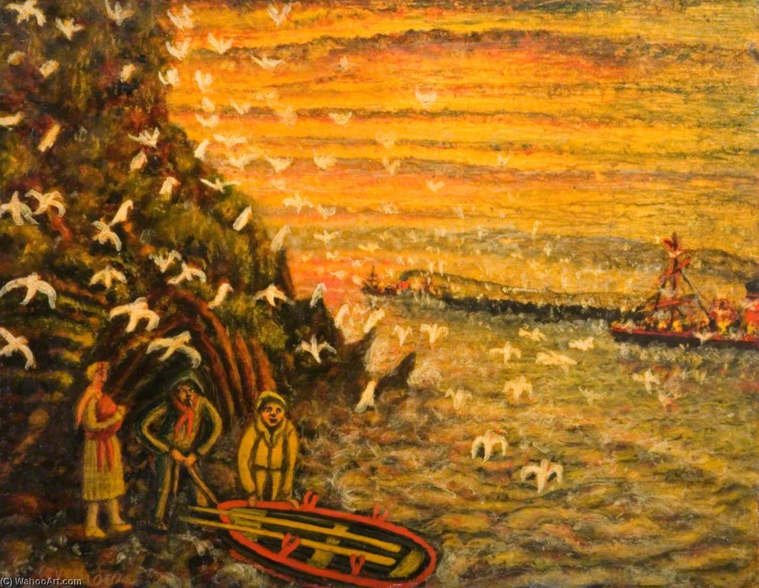 Cliffs, Sea And Gulls — Charles William Brown