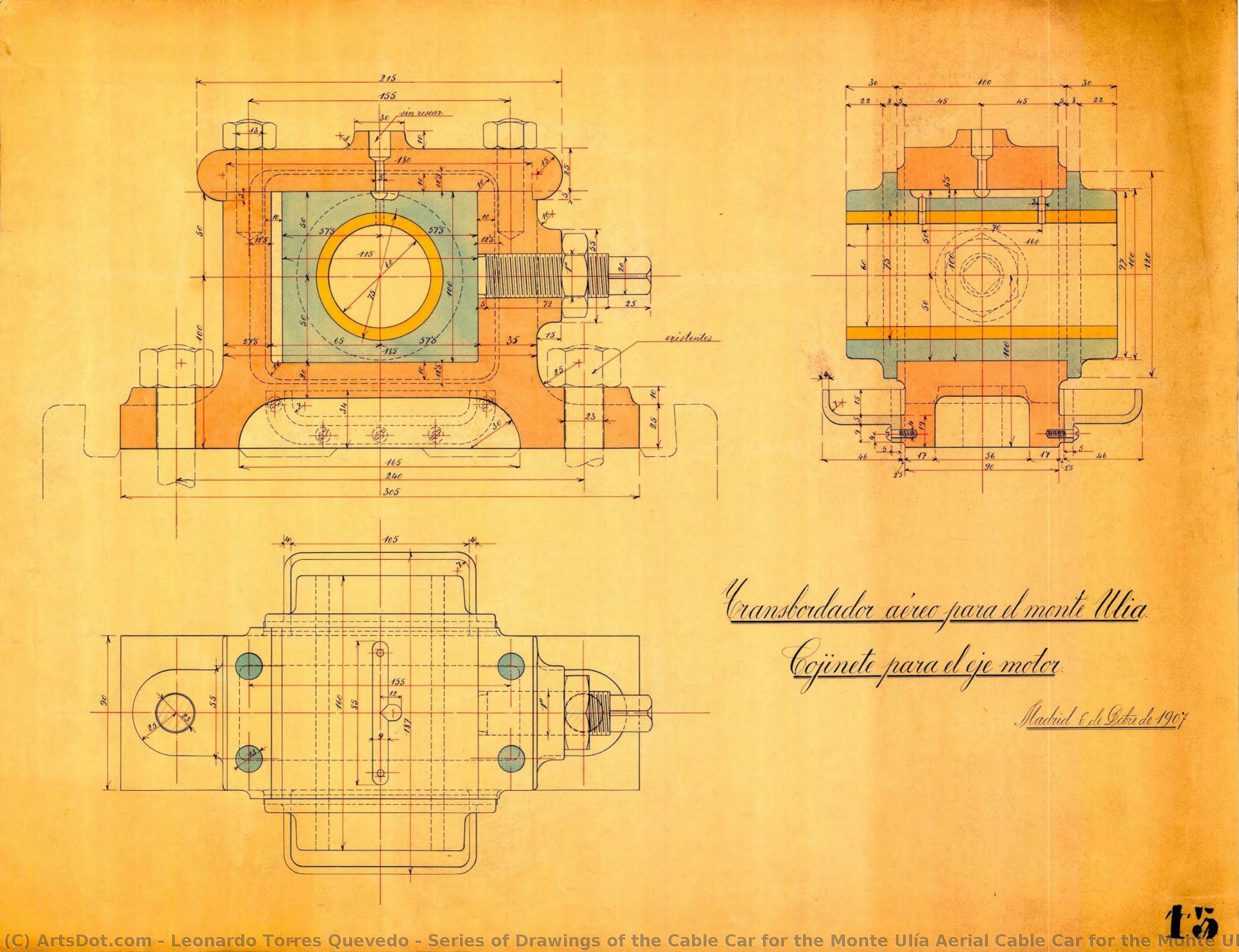 Series Of Drawings Of The Cable Car For The Monte Ulía Aerial Cable Car For The Monte Ulía. Bearing For The Engine Shaft. Drawing No 13 — Leonardo Torres Quevedo
