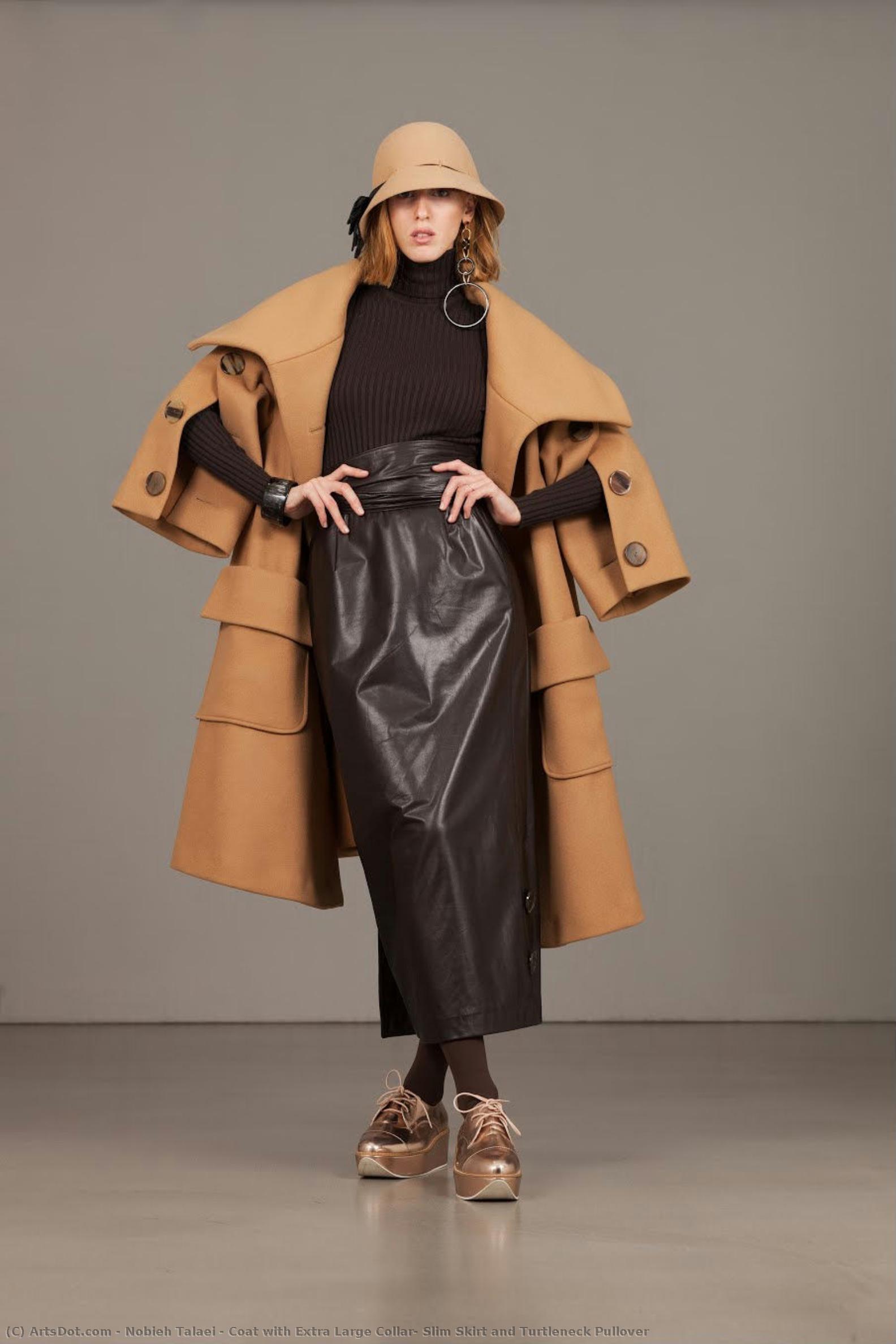 Coat With Extra Large Collar, Slim Skirt And Turtleneck Pullover — Nobieh Talaei