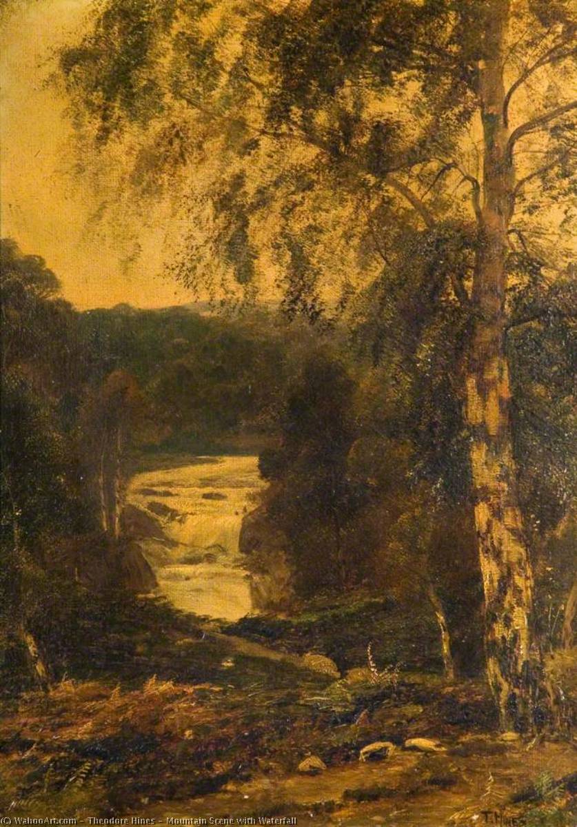 Mountain Scene With Waterfall — Theodore Hines
