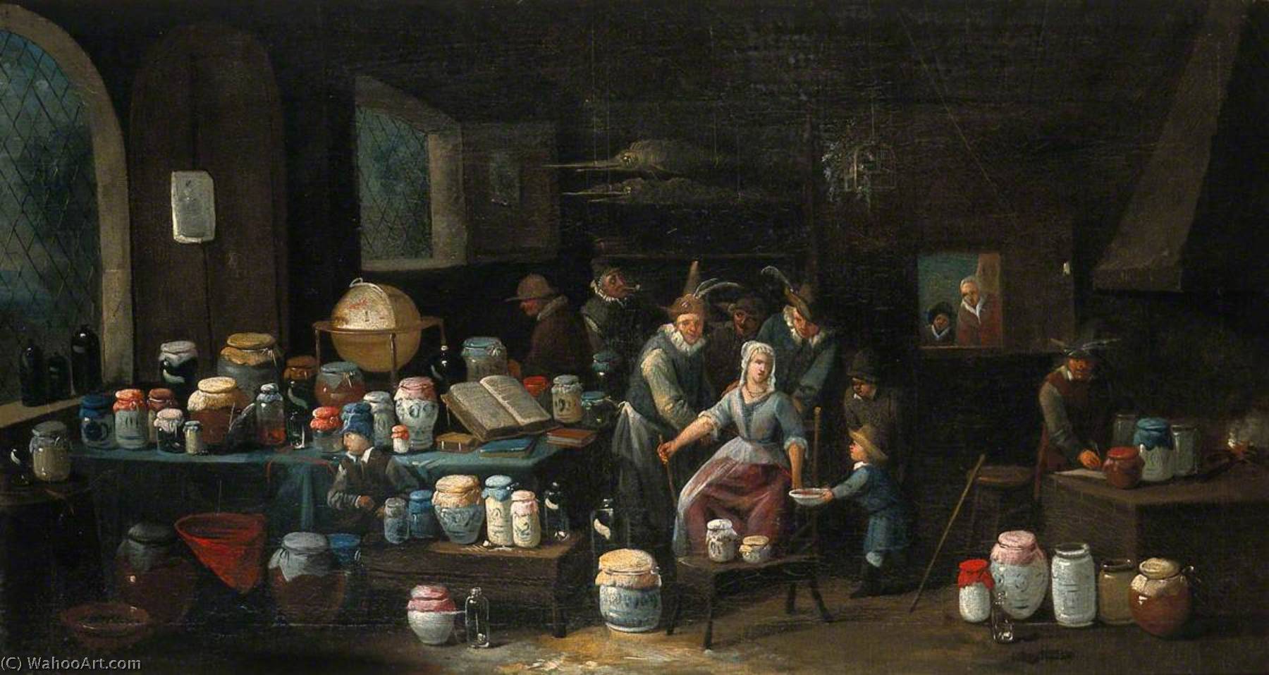 Operators Letting Blood From The Arm Of A Woman In A Room Crowded With Pharmacy Jars — Egbert Van Heemskerck Ii