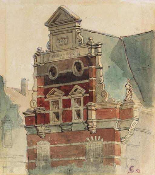 A Study Of The Top Of The West Facade Of The Town Hall, The Hague — Cornelis Springer