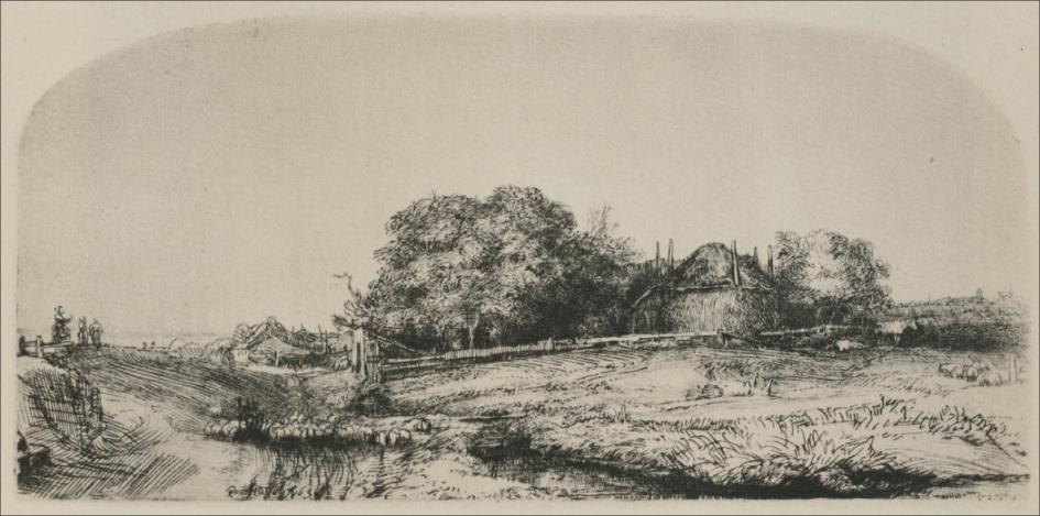 An Arched Landscape With A Flock Of Sheep — レンブラント・ファン・レイン