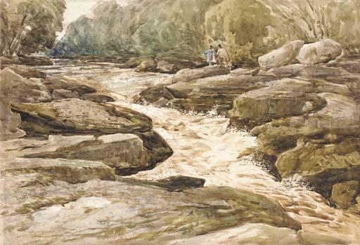 Figures Beside The Strid, Bolton Abbey, Yorkshire — David Cox