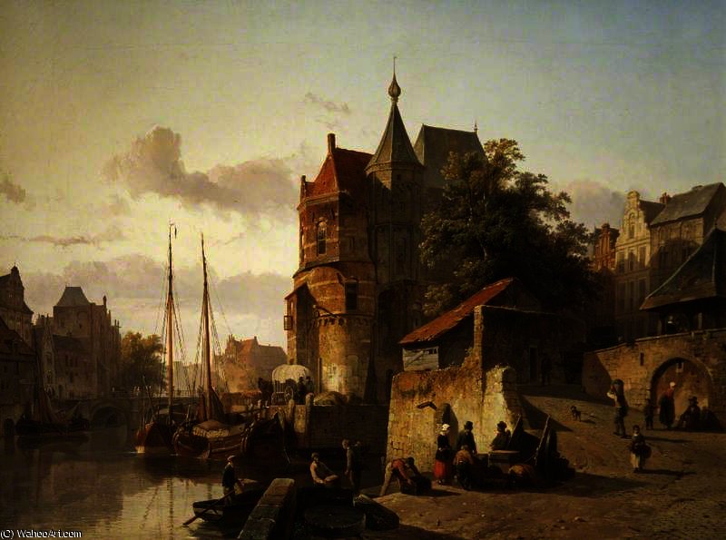 Fortified Buildings On The Banks Of A Canal — Cornelis Springer