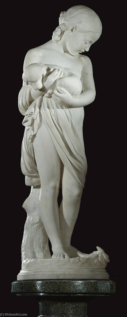 Girl Protecting Her Puppy From A Snake — Odoardo Fantacchiotti