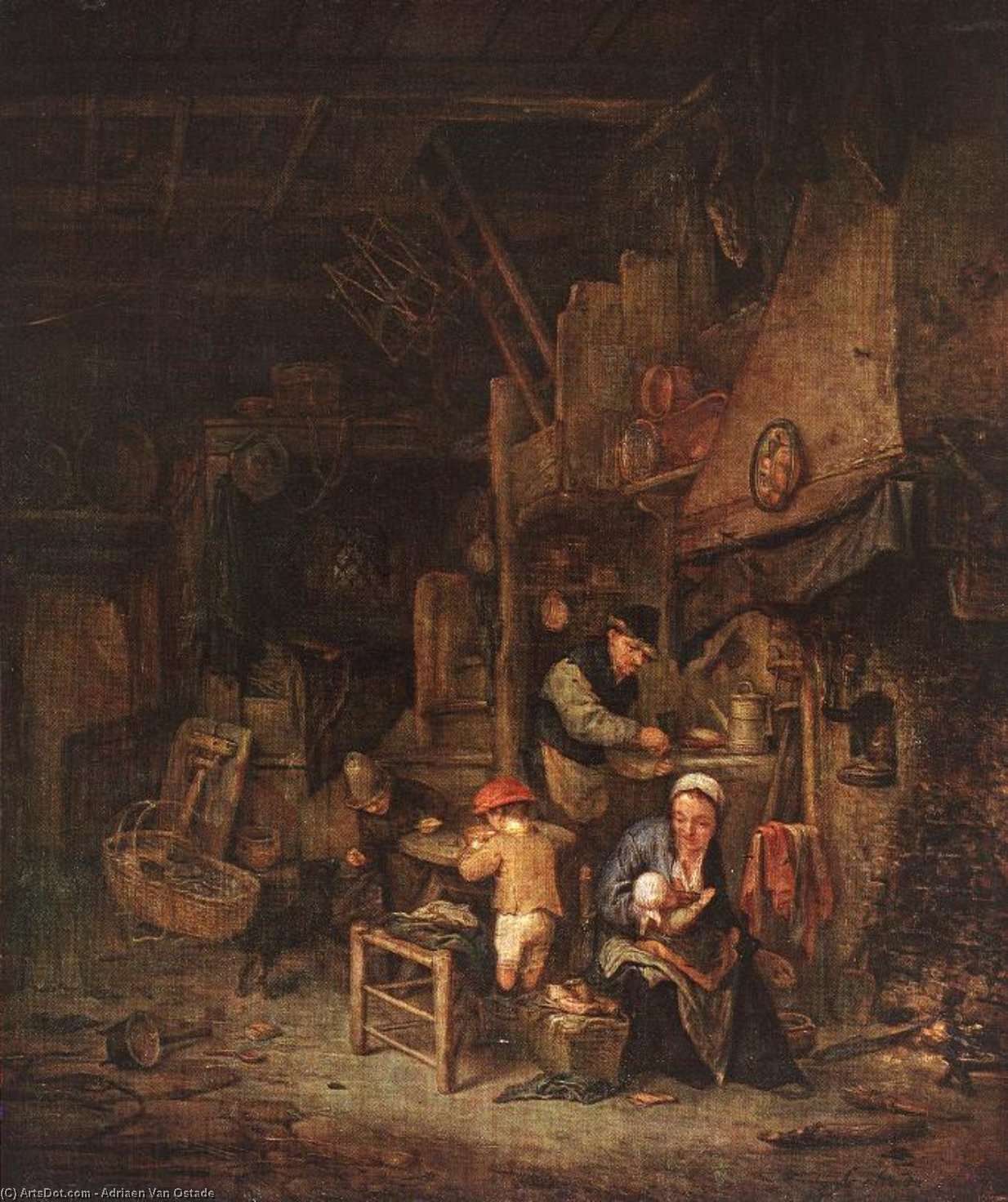 Interior With A Peasant Family — Adriaen Van Ostade