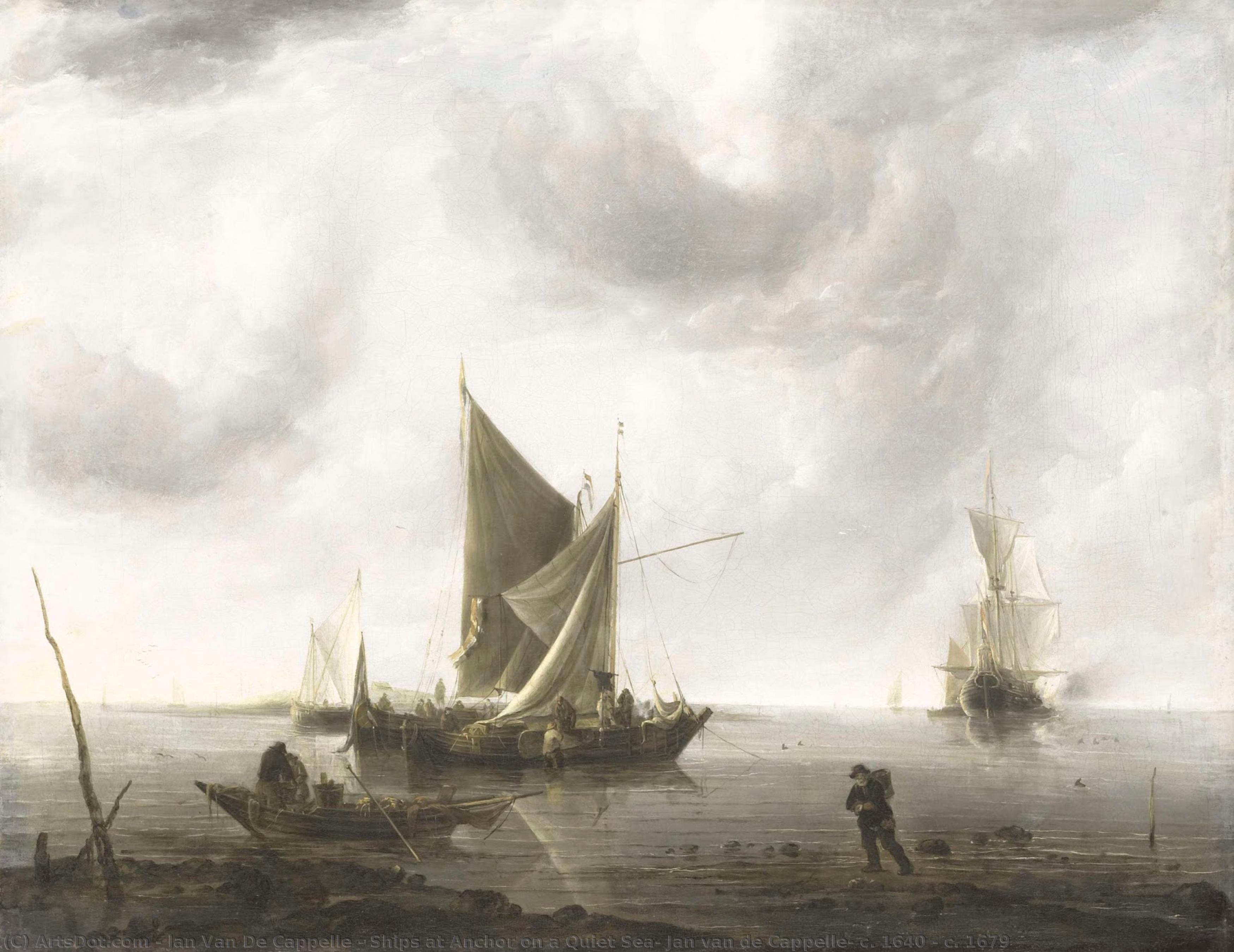 Ships At Anchor On A Quiet Sea, Jan Van De Cappelle, C. 1640 - C. 1679 — Jan Van De Cappelle