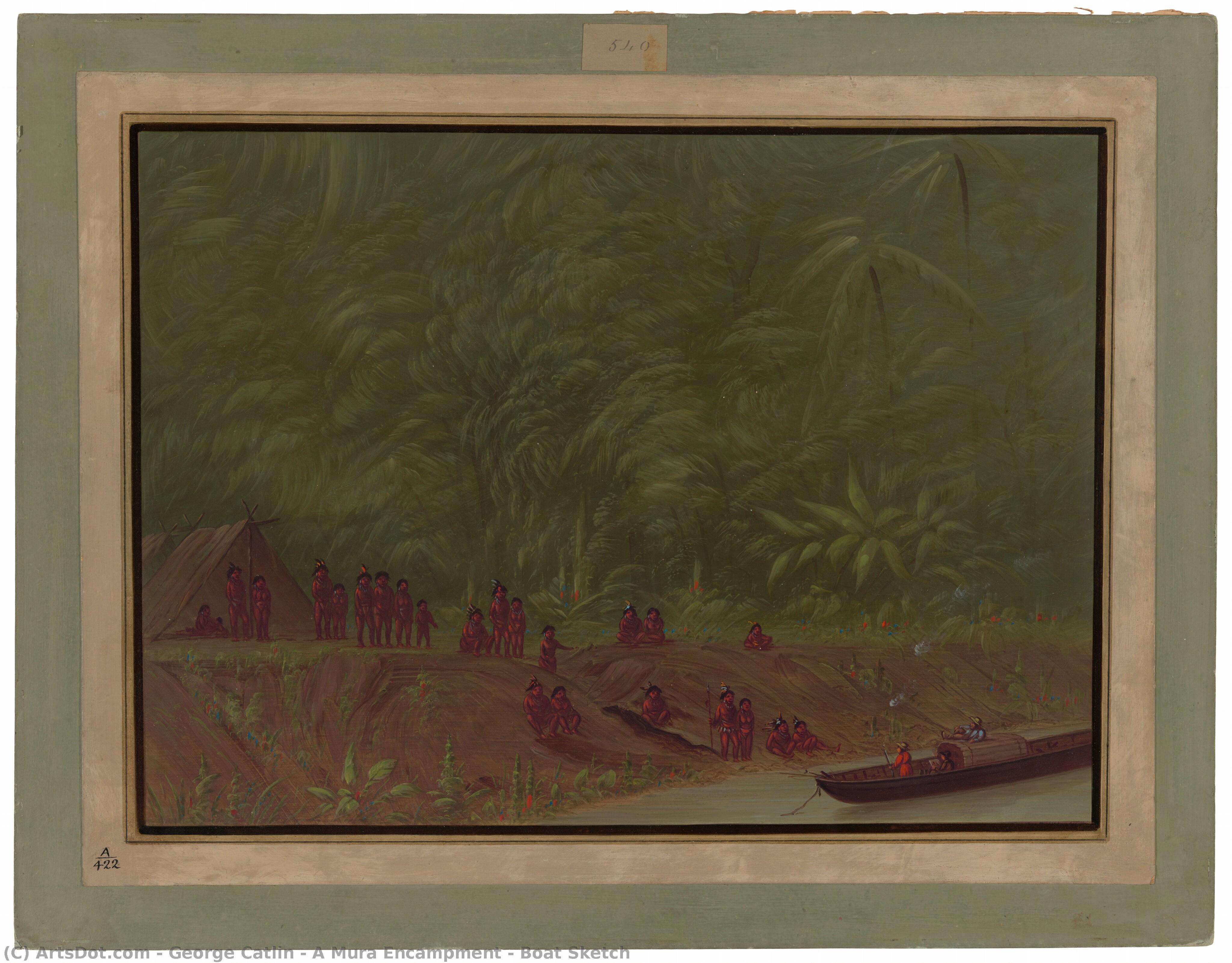 A Mura Encampment - Boat Sketch — George Catlin