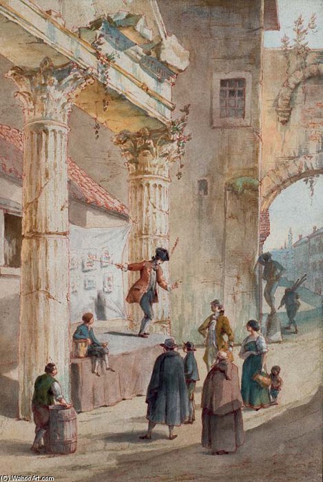 A Vendor Dealer On A Platform Installed Under A Porch Antique Rant Some Viewers — Victor Jean Nicolle