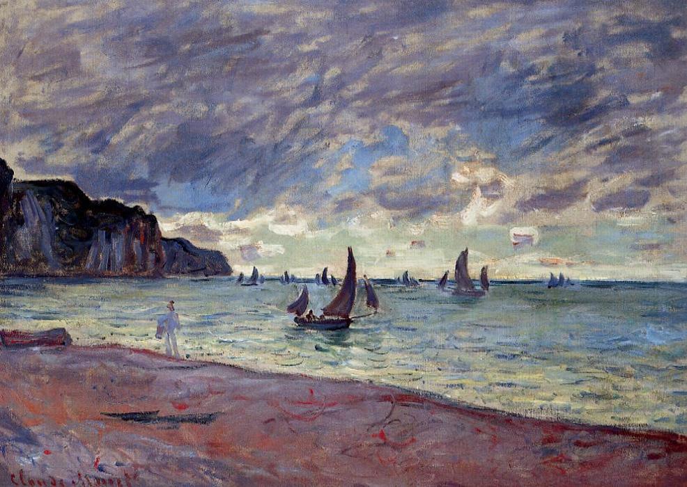 Fischerboote Am Strand Und Den Klippen Von Pourville — Claude Monet