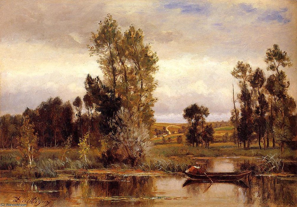 Boat On A Pond — Charles-françois Daubigny