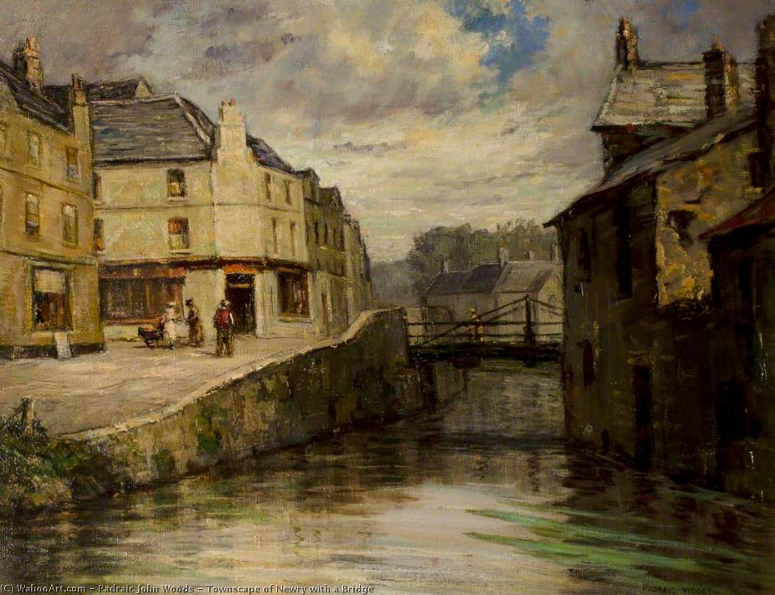 Townscape Of Newry With A Bridge — Padraic John Woods