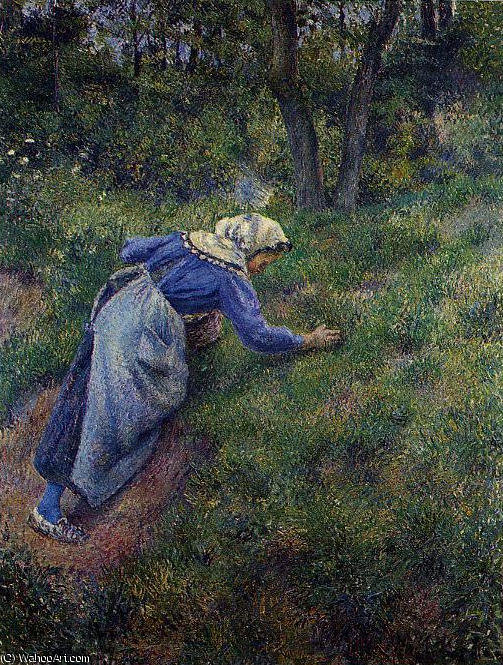 Peasant Gathering Grass. — Camille Pissarro