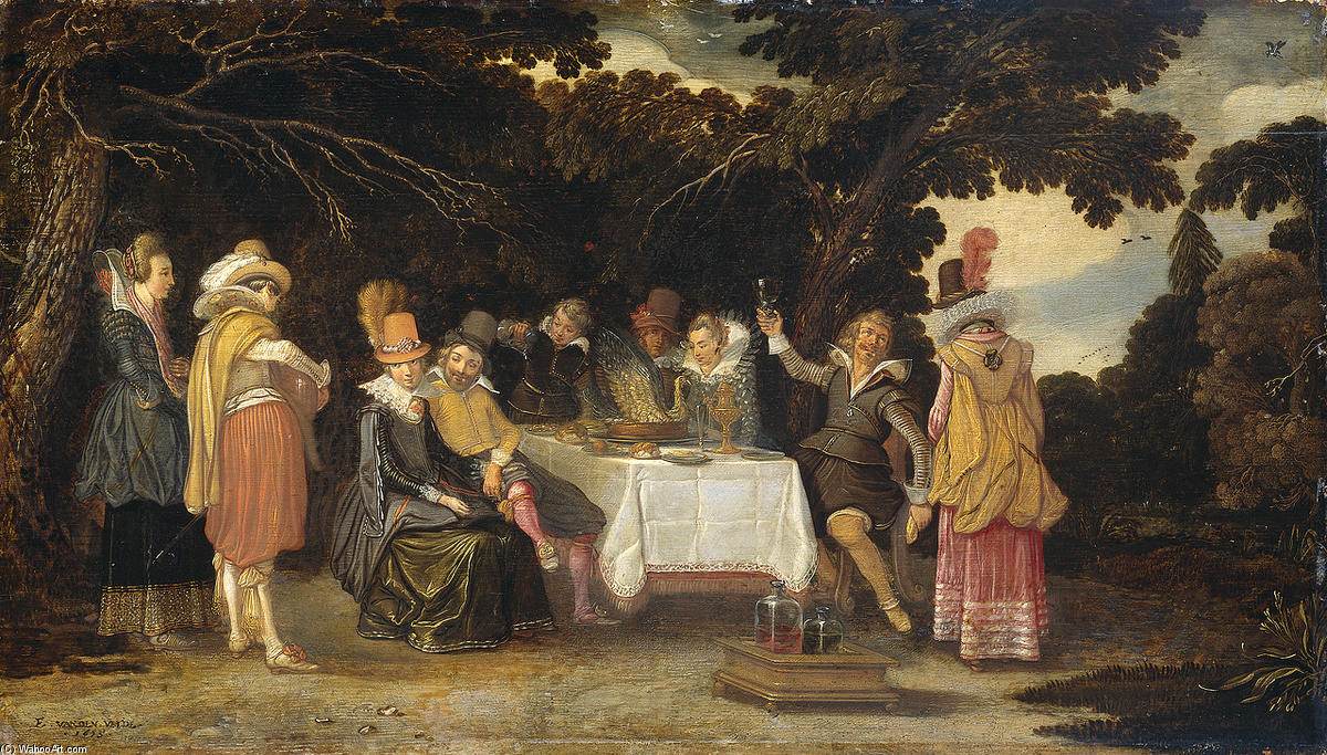 Elegant Company Dining In The Open Air — Esaias Van De Velde