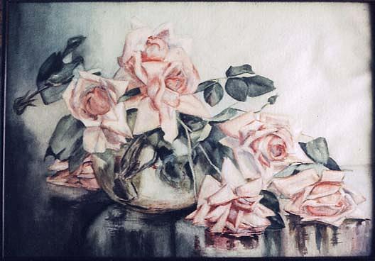 (glass Bowl With Roses), (painting) — Mary E Powell