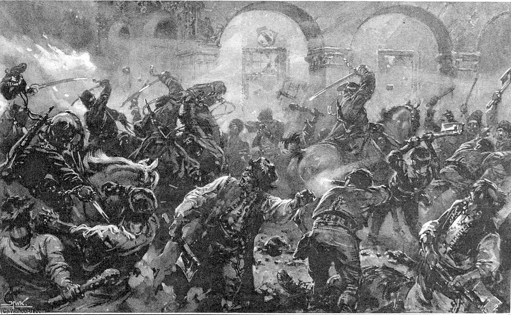 A Cavalry Patrol Sabring The Rioters In The Streets Of Comanesti — Hermanus Junior Koekkoek