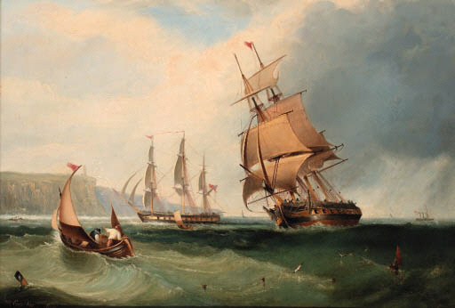 Frigates In An Onshore Breeze Off Flamborough Head — John Wilson Carmichael