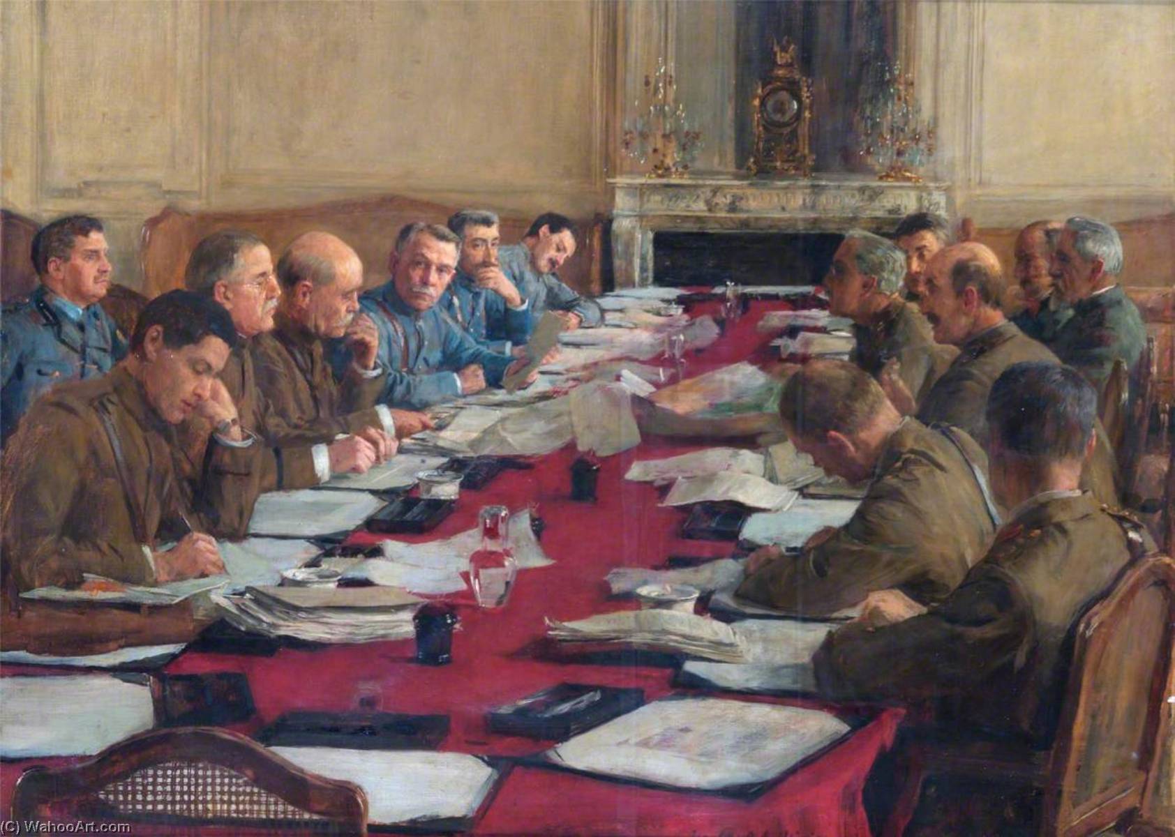 The Four Military Representatives Of The Supreme War Council, Versailles, Their Chief Officers, Secretaries And Interpreters In Session — Herbert Arnould Olivier