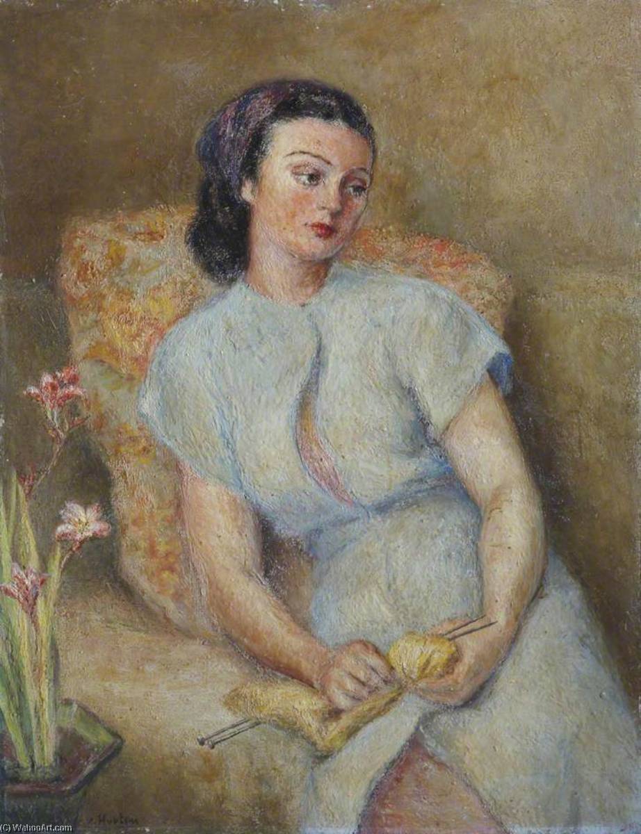 Lady Knitting With A Vase Of Freesias Or Crocosmia ( ) — Georges Van Houten