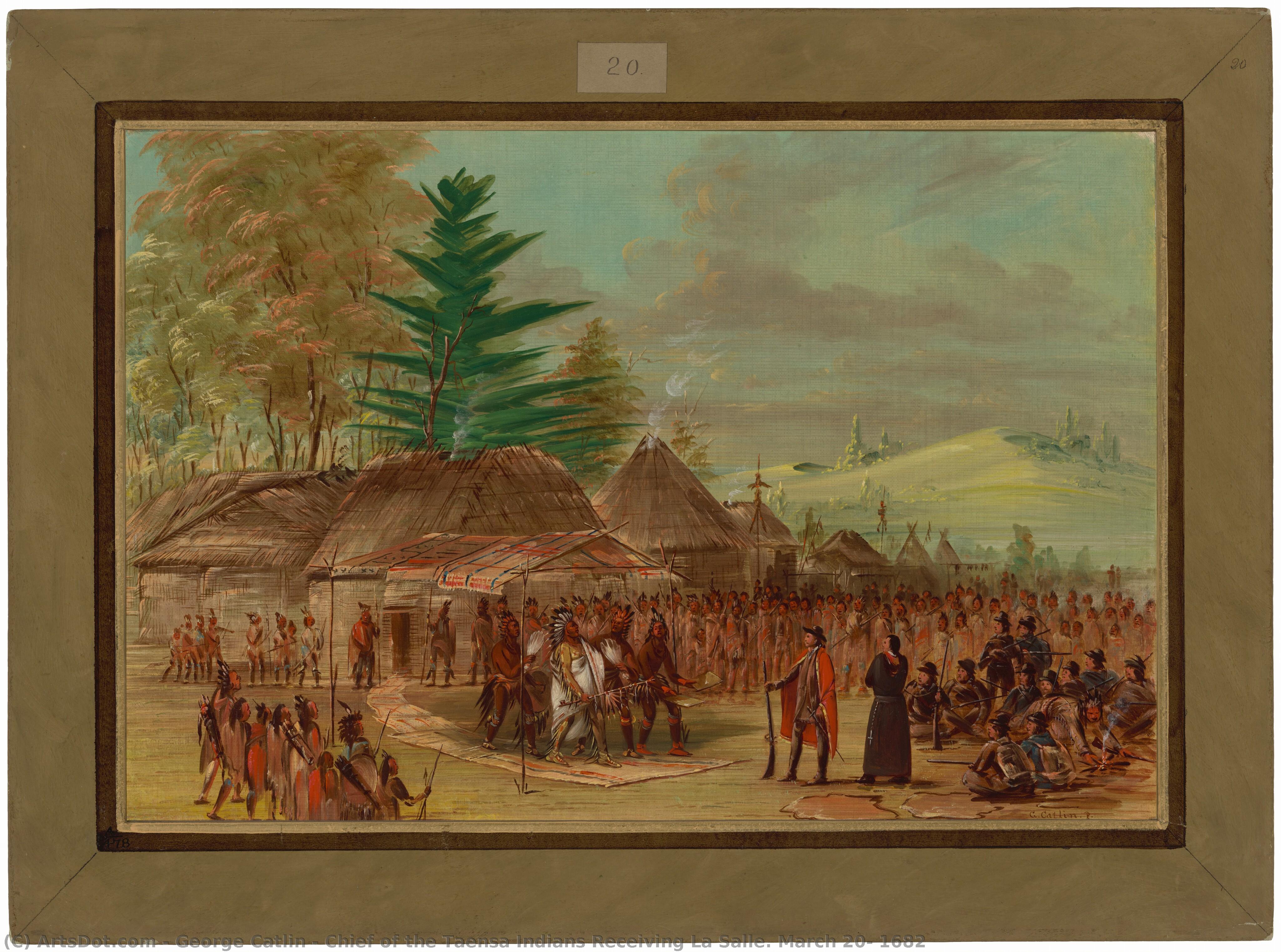 Chief Of The Taensa Indians Receiving La Salle. March 20, 1682 — George Catlin