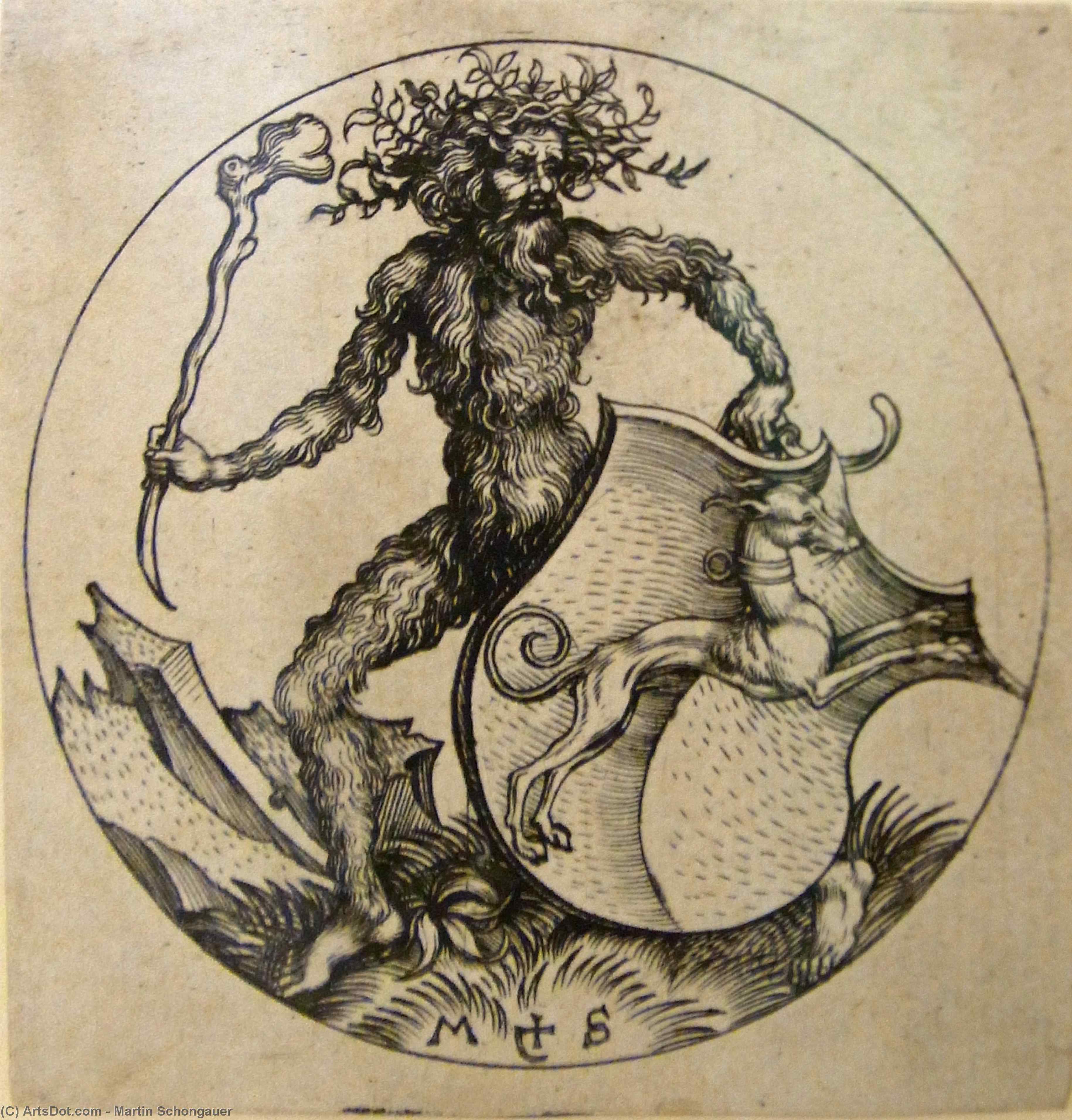 Wild Man With Shield — Martin Schongauer