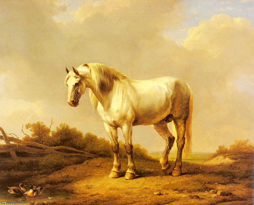 A White Stallion In A Landscape — Eugène Joseph Verboeckhoven