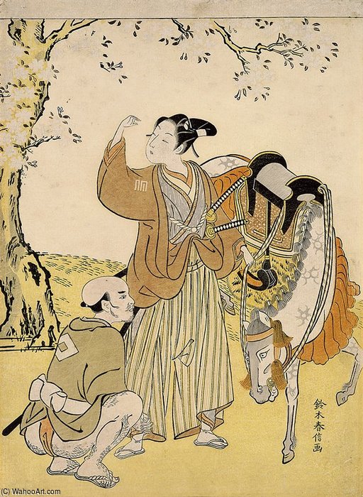 Young Samurai Viewing Cherry Blossoms As A Mitate Of Prince Kaoru — Suzuki Harunobu