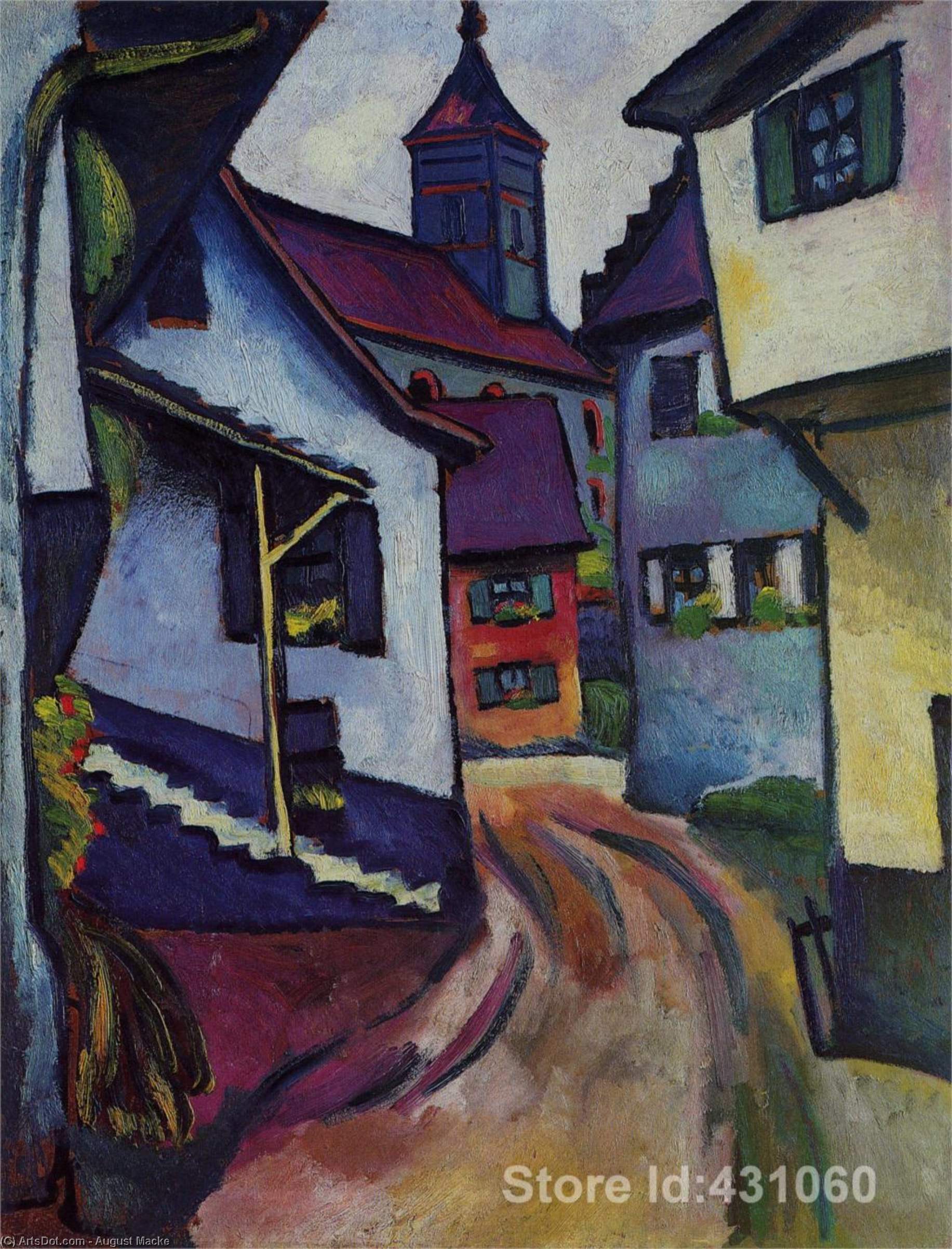 Street With Church In Kandern — August Macke