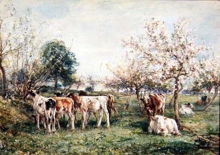 Calves In A Cherry Orchard — William Mark Fisher