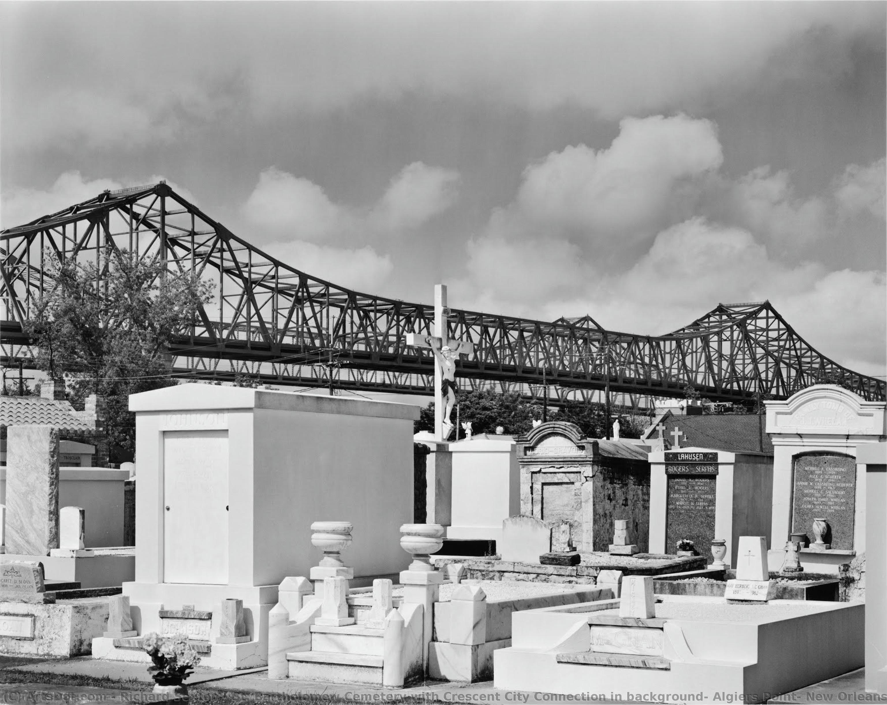 St. Bartholomew Cemetery With Crescent City Connection In Background; Algiers Point, New Orleans — Richard Sexton